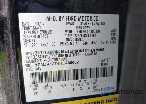 2017 Ford Expedition El Xlt from USA, damaged, VIN 1FMJK1JT4HEA68602